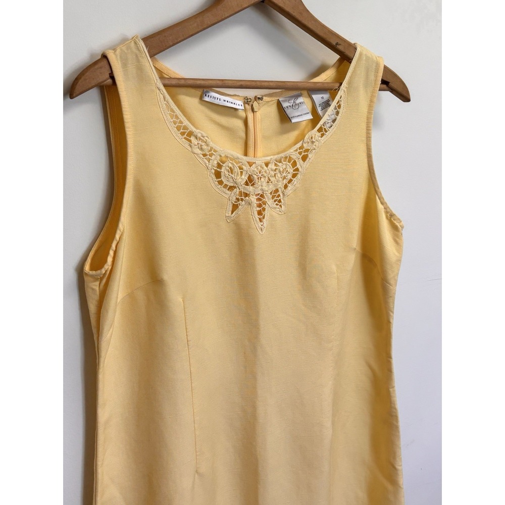 Emma James Yellow Linen‎ Blend Crochet Trim Midi Dress Size 10 Cottagecore 0373